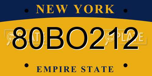 80BO212 New York License Plate