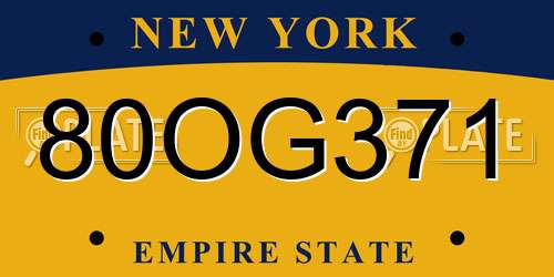 80OG371 New York License Plate