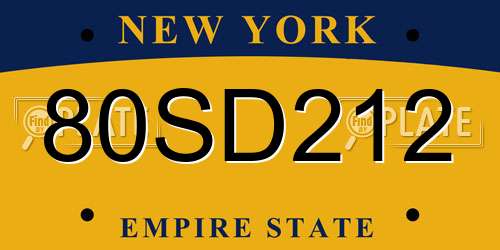 80SD212 New York License Plate