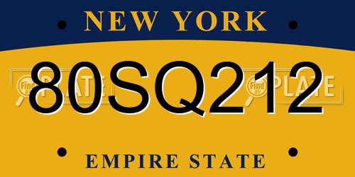 80SQ212 New York License Plate