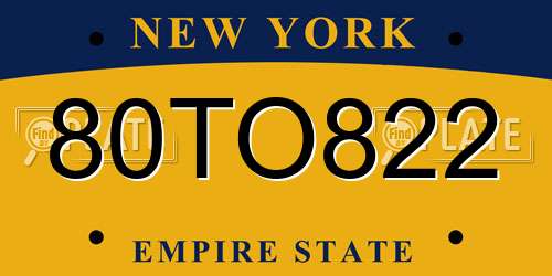 80TO822 New York License Plate