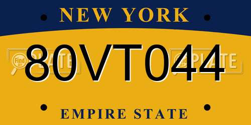 80VT044 New York License Plate