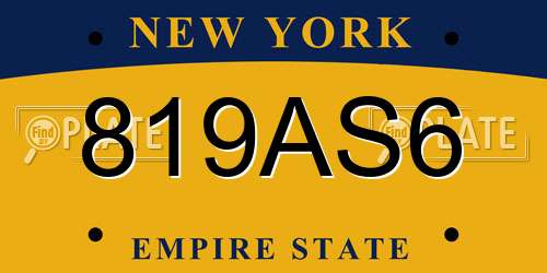 819AS6 New York License Plate