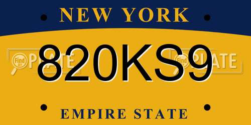 820KS9 New York License Plate