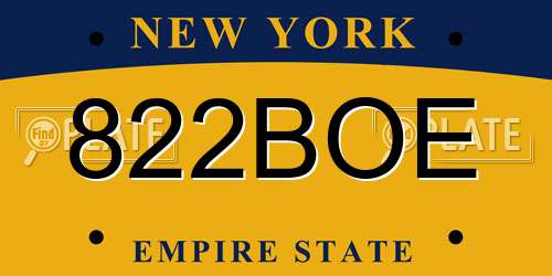 822BOE New York License Plate