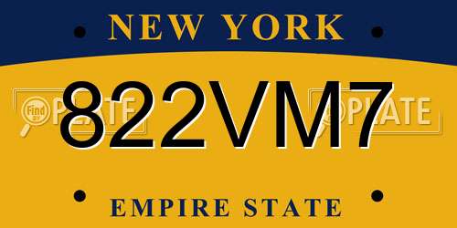 822VM7 New York License Plate