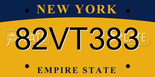 82VT383 New York License Plate