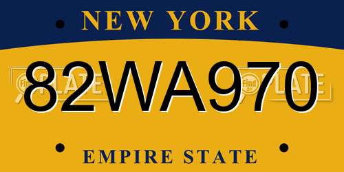 82WA970 New York License Plate