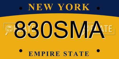 830SMA New York License Plate