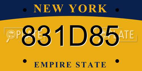 831D85 New York License Plate