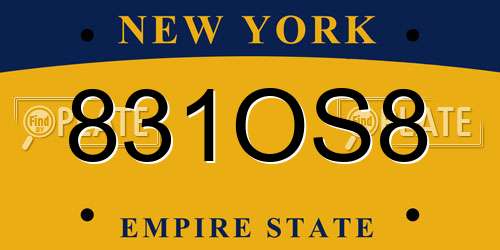 831OS8 New York License Plate