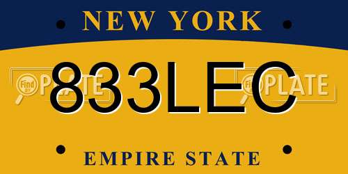 833LEC New York License Plate