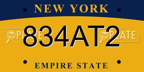 834AT2 New York License Plate