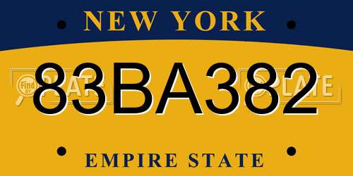 83BA382 New York License Plate