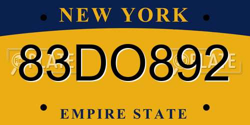 83DO892 New York License Plate