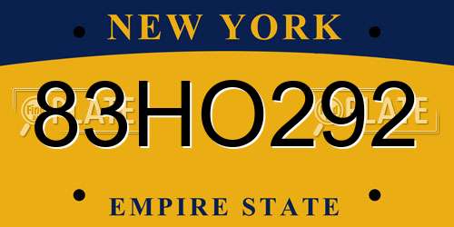83HO292 New York License Plate