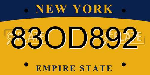 83OD892 New York License Plate