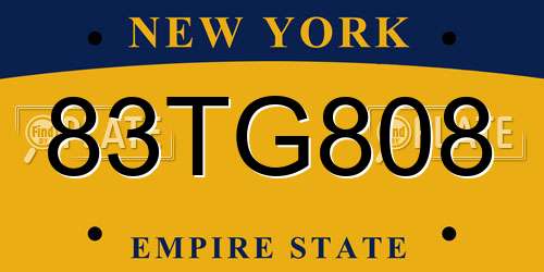 83TG808 New York License Plate
