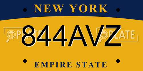 844AVZ New York License Plate