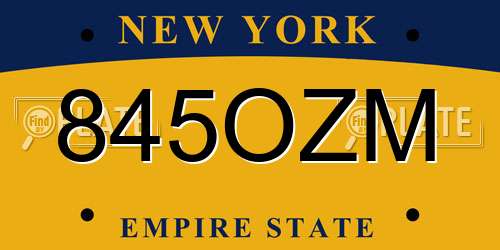 845OZM New York License Plate