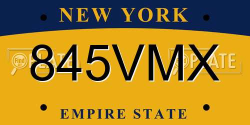 845VMX New York License Plate