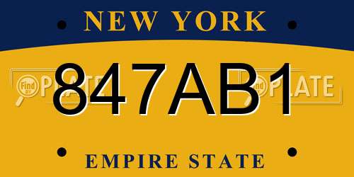 847AB1 New York License Plate
