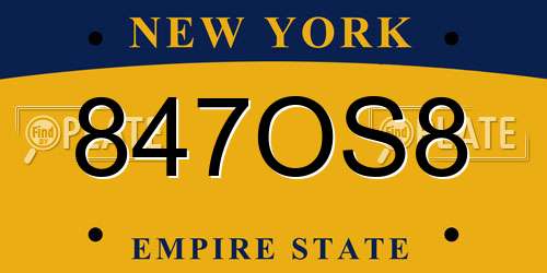 847OS8 New York License Plate
