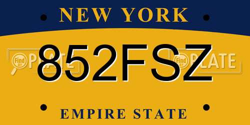 852FSZ New York License Plate