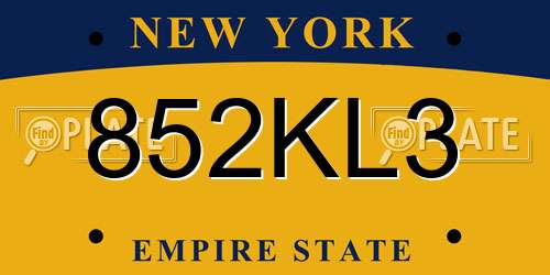 852KL3 New York License Plate