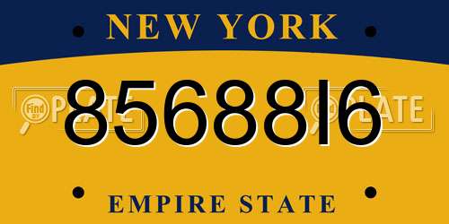 85688I6 New York License Plate