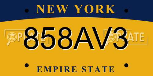 858AV3 New York License Plate
