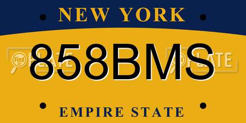 858BMS New York License Plate