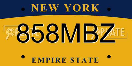 858MBZ New York License Plate
