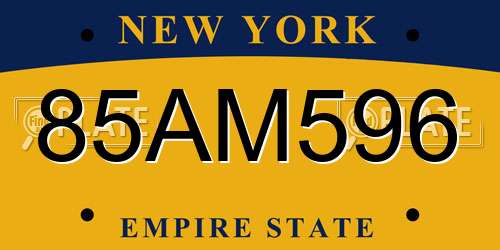 85AM596 New York License Plate
