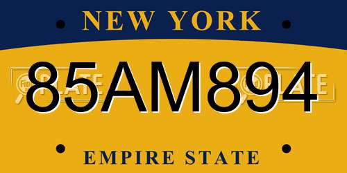 85AM894 New York License Plate