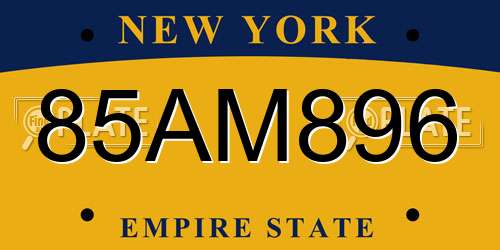 85AM896 New York License Plate