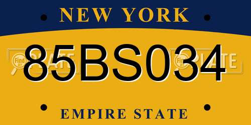 85BS034 New York License Plate