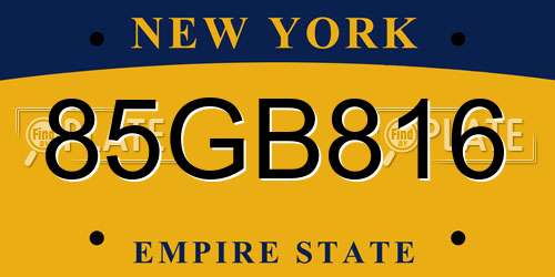 85GB816 New York License Plate