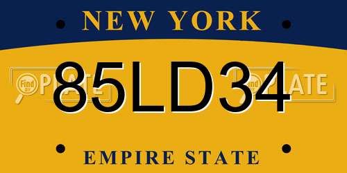 85LD34 New York License Plate