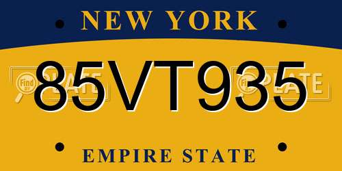 85VT935 New York License Plate