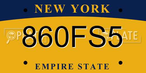 860FS5 New York License Plate