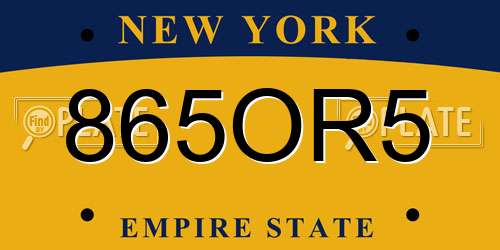865OR5 New York License Plate