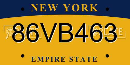 86VB463 New York License Plate