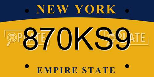 870KS9 New York License Plate