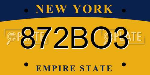 872BO3 New York License Plate