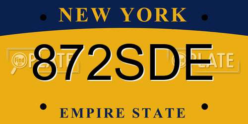 872SDE New York License Plate