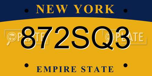 872SQ3 New York License Plate