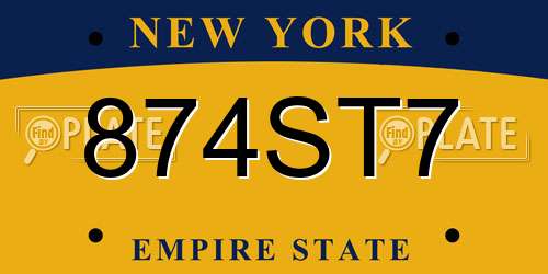 874ST7 New York License Plate