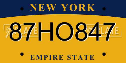 87HO847 New York License Plate