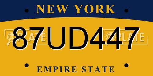 87UD447 New York License Plate